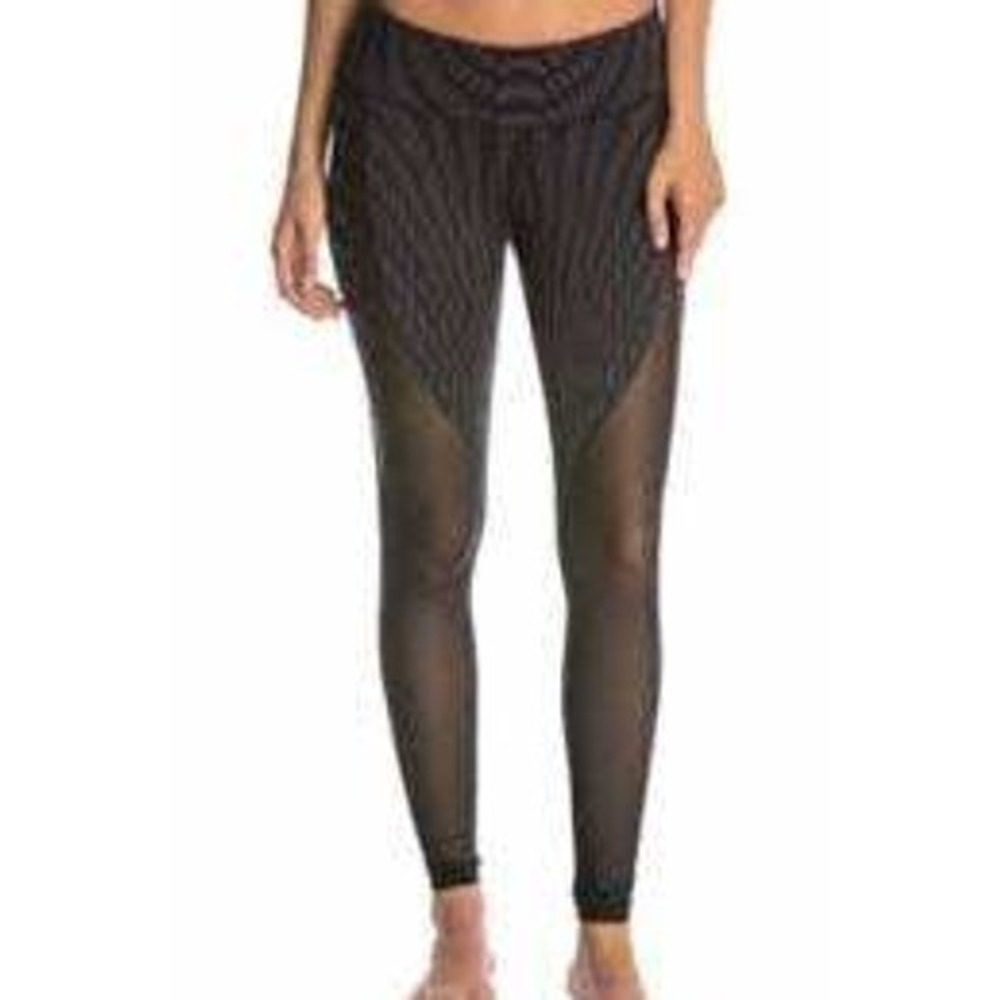 Alo Yoga Mesh Panel Geometric Stripe Leggings Black Grey Activewear Womens S